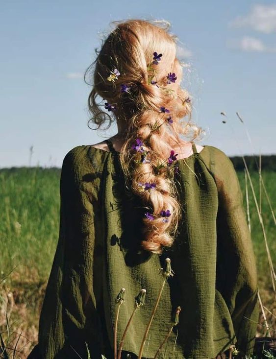 Image of French Braid with Flowers