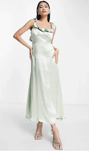 Topshop bridesmaid ruffle cami dress with cross back in sage