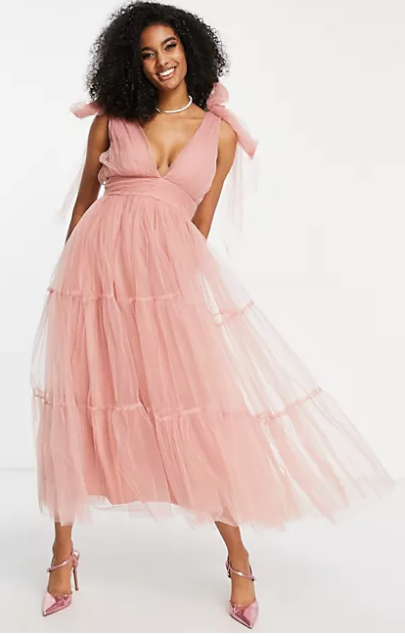 Lace & Beads Bridesmaid tiered midaxi dress